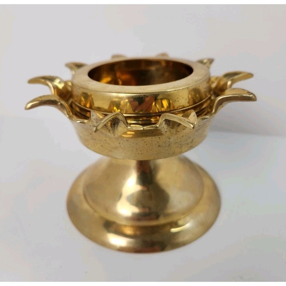 Vintage Solid Polished Brass Pedestal Candlestick Holder MCM Made In India 3"‎
